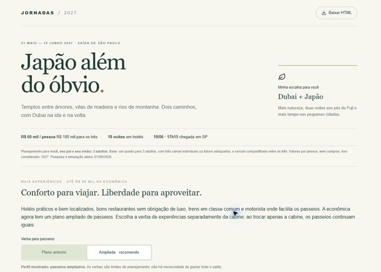 Tela real de Roteiro Japão